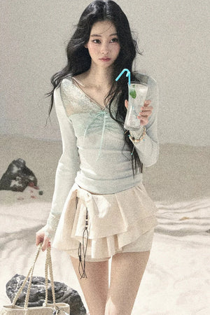Long Sleeve Lace V-Neck Top
