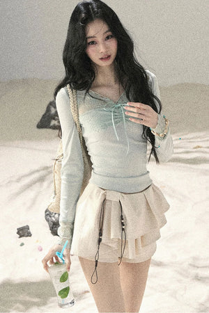 Long Sleeve Lace V-Neck Top
