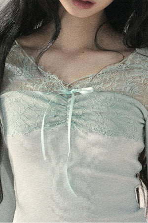 Long Sleeve Lace V-Neck Top