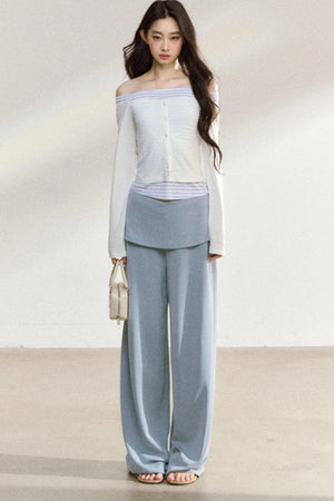 Long Sleeve Off Shoulder Top and Wide Pants Set-Up