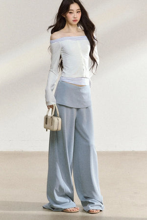 Long Sleeve Off Shoulder Top and Wide Pants Set-Up