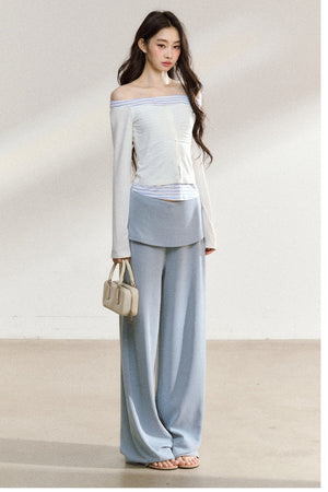 Long Sleeve Off Shoulder Top and Wide Pants Set-Up