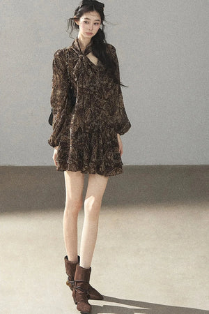 Long-Sleeve Puffy Chiffon Dress