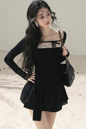 Long Sleeve Square Neck Lace Top