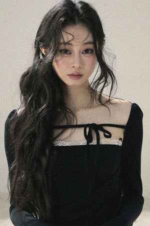 Long Sleeve Square Neck Lace Top