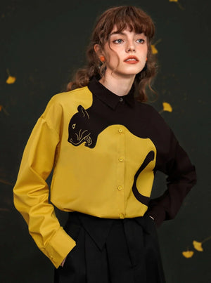 Long Sleeved Contrasting Leopard Shirt