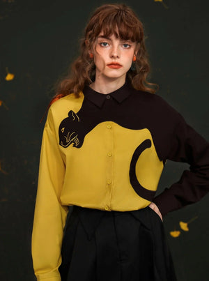 Long Sleeved Contrasting Leopard Shirt