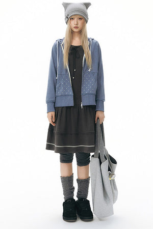 Long-Sleeved Knit Round Neck Tie Dress