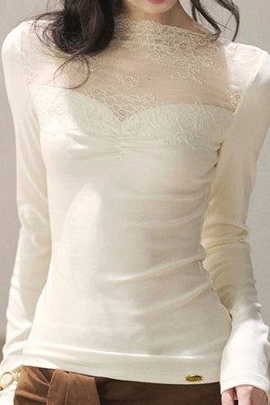 Long-Sleeved Lace Yoke Top