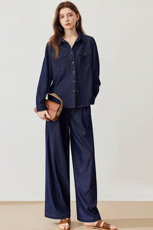 Loose Denim Skirt & Shirt Set-Up