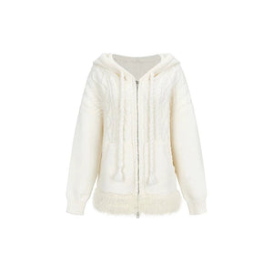 Loose hooded cable twist pattern thermal jacket