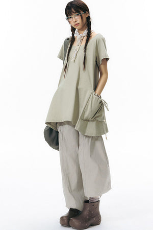 Loose Irregular Large Pocket Short-Sleeve T-Shirt