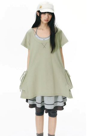 Loose Irregular Large Pocket Short-Sleeve T-Shirt