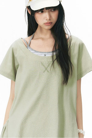 Loose Irregular Large Pocket Short-Sleeve T-Shirt
