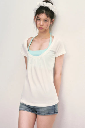 Loose Layered-Look Halter Two-Piece Top Set