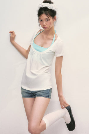 Loose Layered-Look Halter Two-Piece Top Set