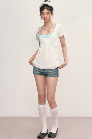 Loose Layered-Look Halter Two-Piece Top Set