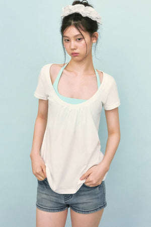 Loose Layered-Look Halter Two-Piece Top Set