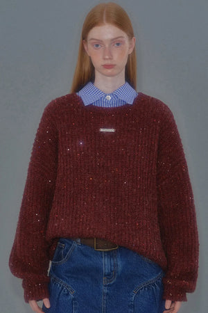 Loose Sequin Round Neck Sweater