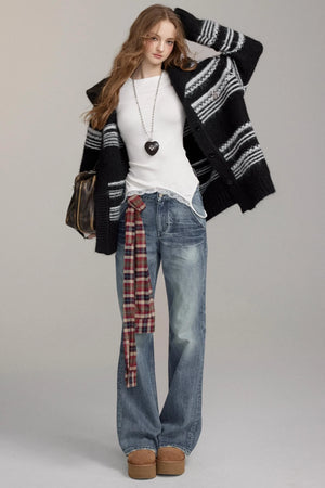 Loose Straight Washed Denim Pants