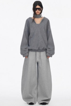Loose Wool V-Neck Knit Sweatshirt