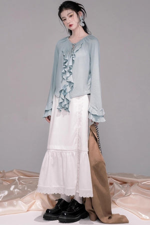 Lotus Leaf Neck Wool Knitted Shirt