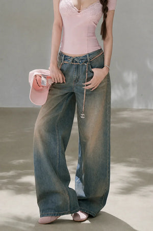 Low-Rise Complex Denim Pants