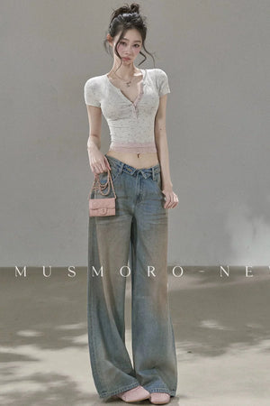 Low-Rise Complex Denim Pants