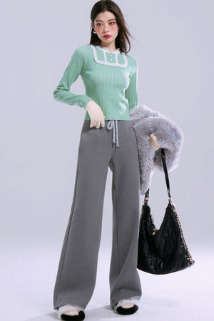 Low-Rise Straight Velvet Warm Pants