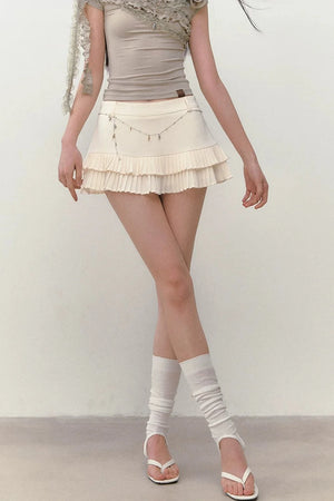 Low-Waist Acetate Pleated Tiered A-Line Skirt