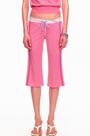 Low-Waist Color-Block Drawstring Knit Capri Pants