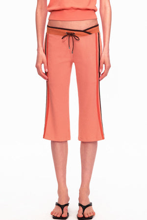Low-Waist Color-Block Drawstring Knit Capri Pants