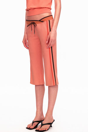 Low-Waist Color-Block Drawstring Knit Capri Pants