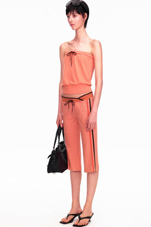 Low-Waist Color-Block Drawstring Knit Capri Pants