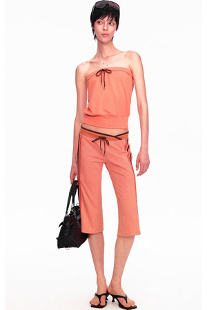 Low-Waist Color-Block Drawstring Knit Capri Pants