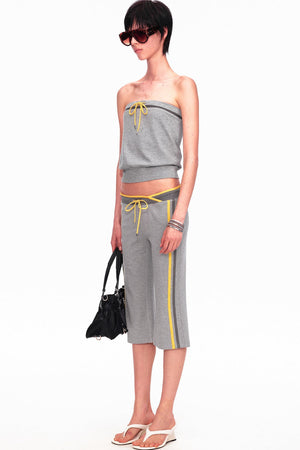 Low-Waist Color-Block Drawstring Knit Capri Pants