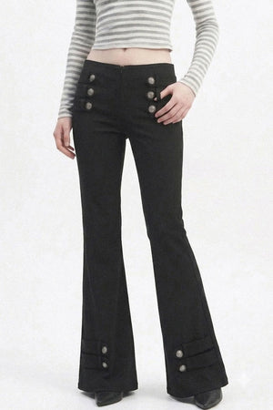 Low-Waist Waistless Buttoned Flared Pants