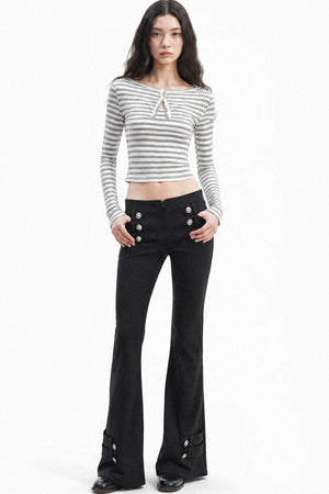 Low-Waist Waistless Buttoned Flared Pants