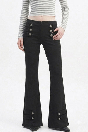 Low-Waist Waistless Buttoned Flared Pants