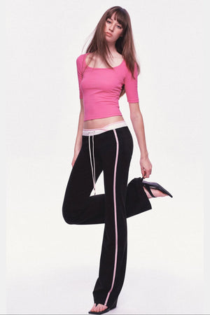 Low-Waisted Drawstring Double Waistband Straight Pants