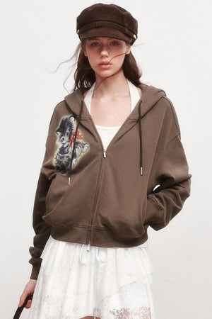 Luminous Kitten Print Hooded Jacket