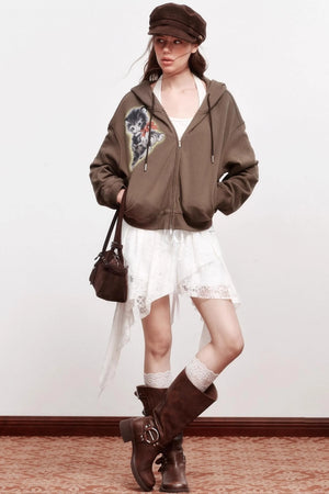 Luminous Kitten Print Hooded Jacket