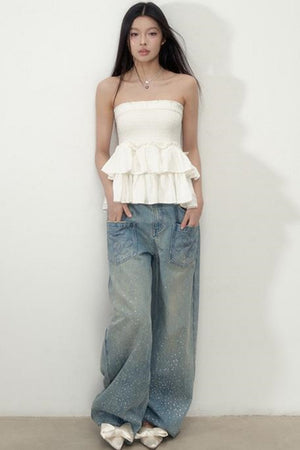 Luxe Rhinestone Wide-Leg Jeans