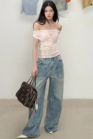 Luxe Rhinestone Wide-Leg Jeans