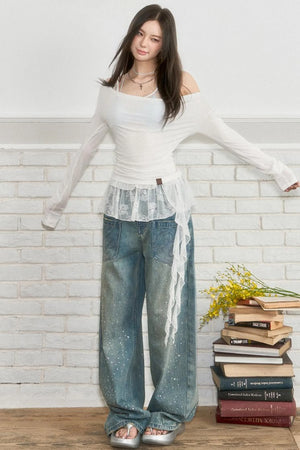 Luxe Rhinestone Wide-Leg Jeans