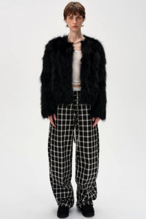 Lyocell Check Drawstring Cotton Trousers