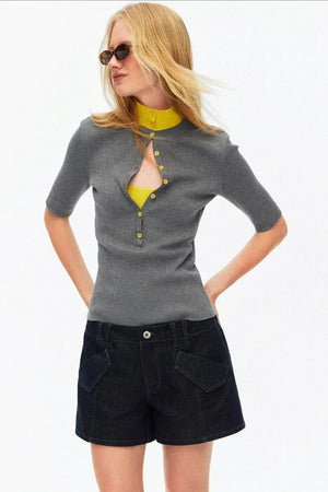 Lyocell Color-Blocked Knit Top