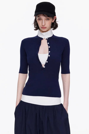 Lyocell Color-Blocked Knit Top