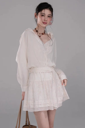 Lyocell Embroidered Blouse and Skirt Set-Up