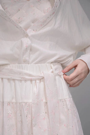 Lyocell Embroidered Blouse and Skirt Set-Up